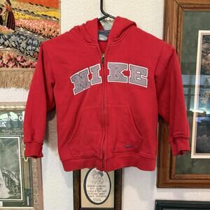 Vintage 00s Y2K‎ Nike Embroidered Sports Hoodie Spellout Logo Red Size Kids 6-7